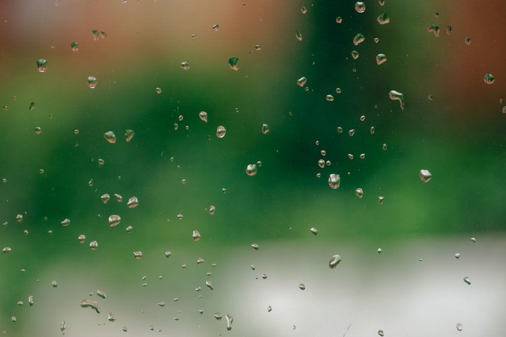 a close up of a window with drops of water on it