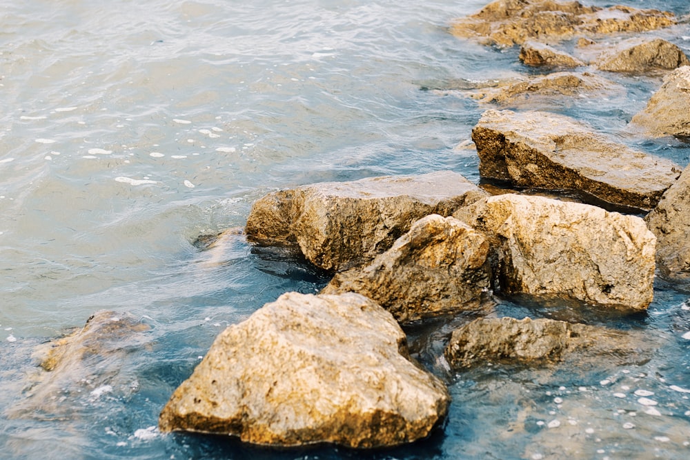 a bunch of rocks that are in the water