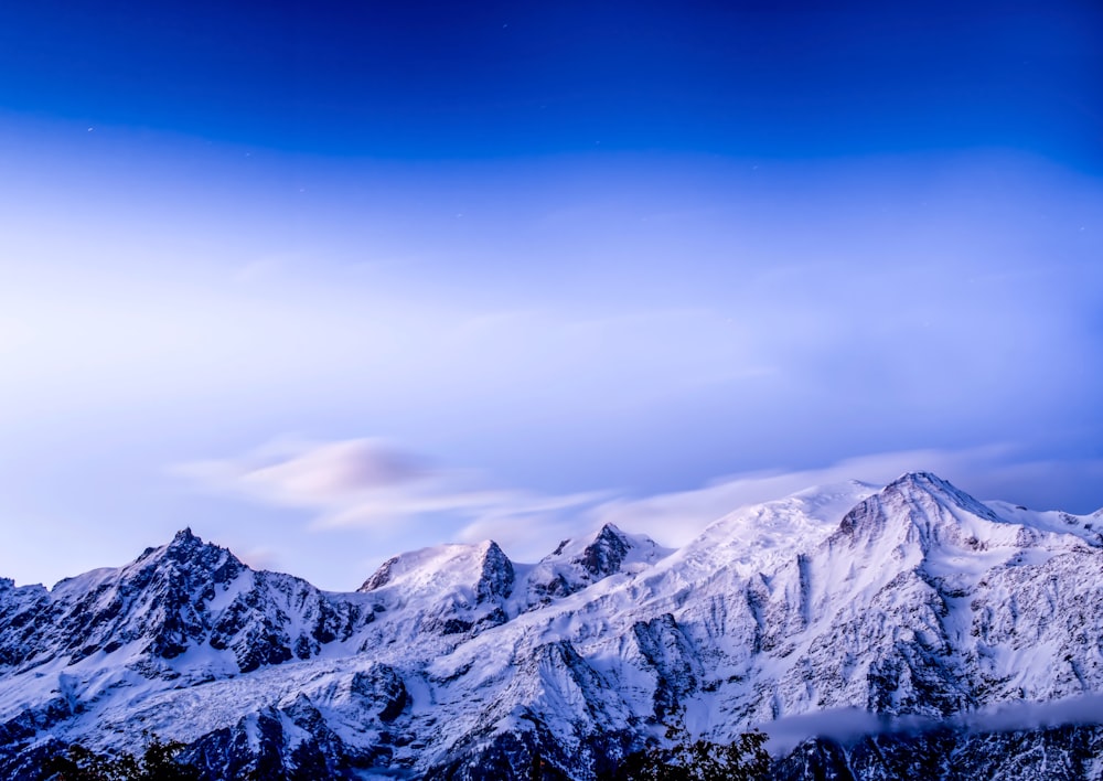 a mountain covered in snow under a blue sky