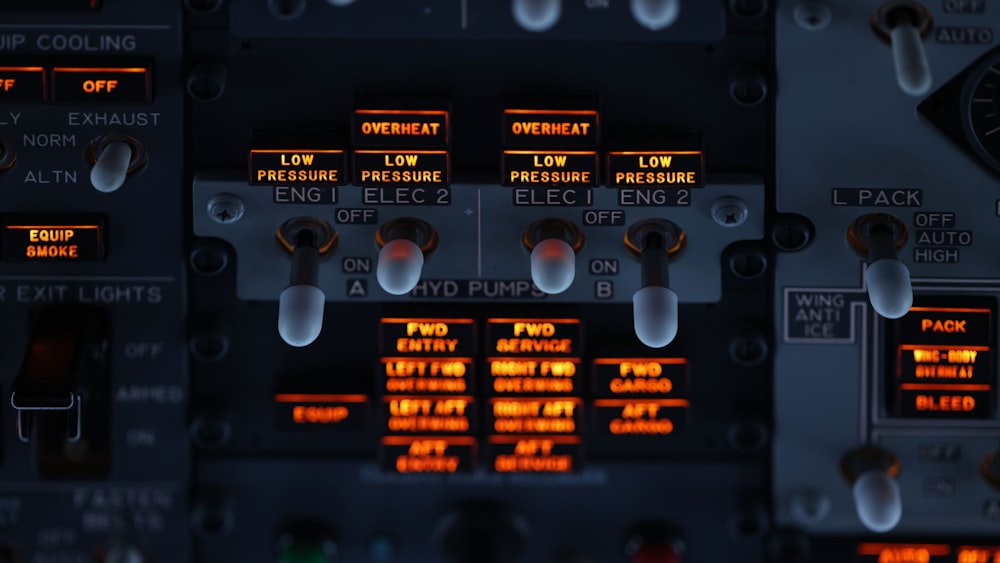 a close up of a control panel in a plane
