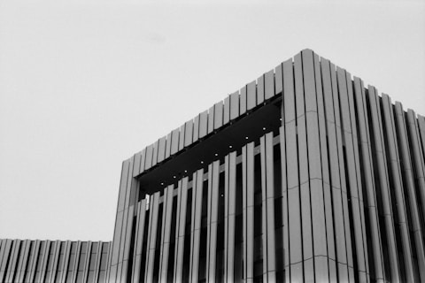 a black and white photo of a tall building