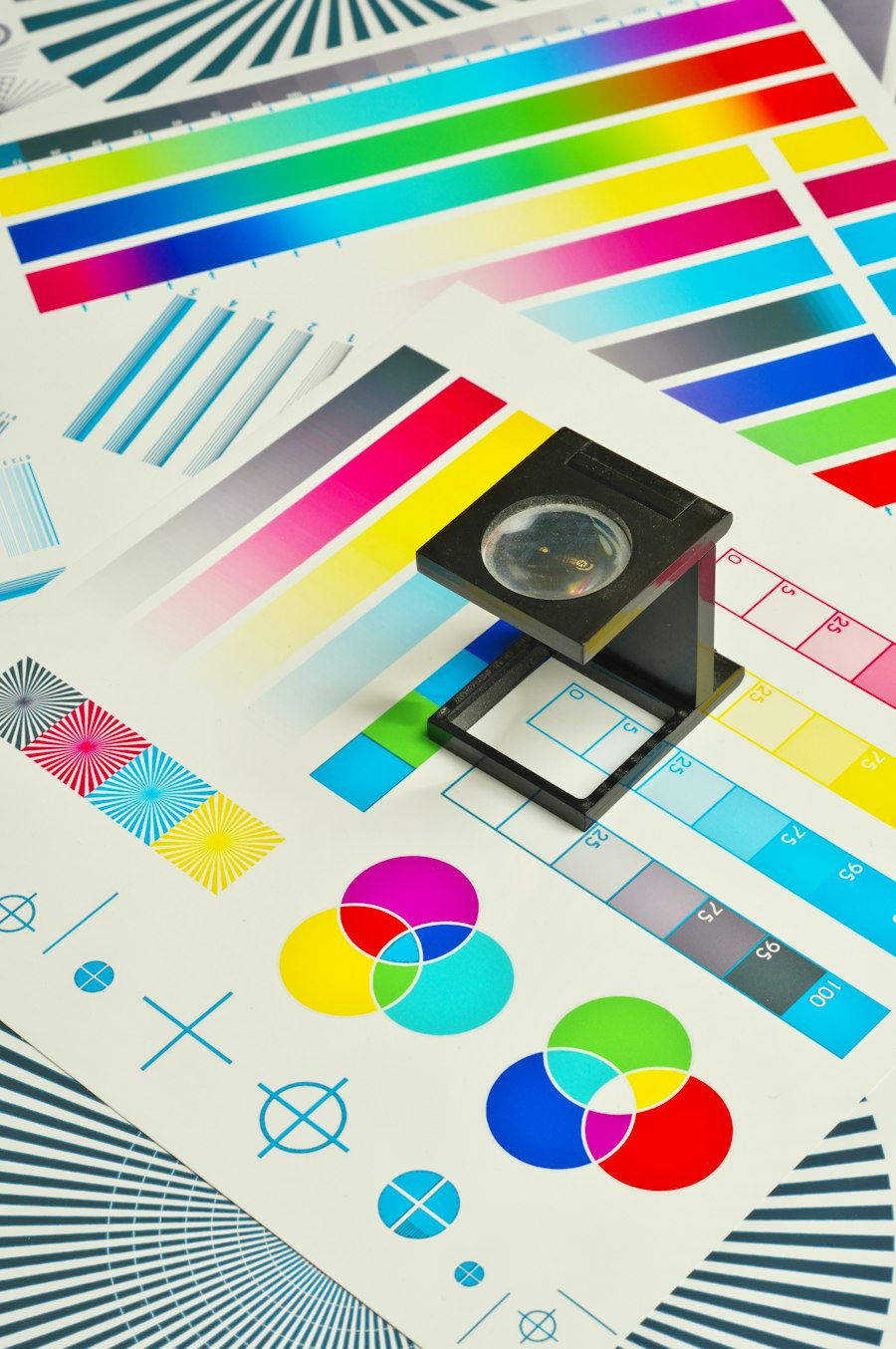 Magnifier on a CMYK colour proof sheet