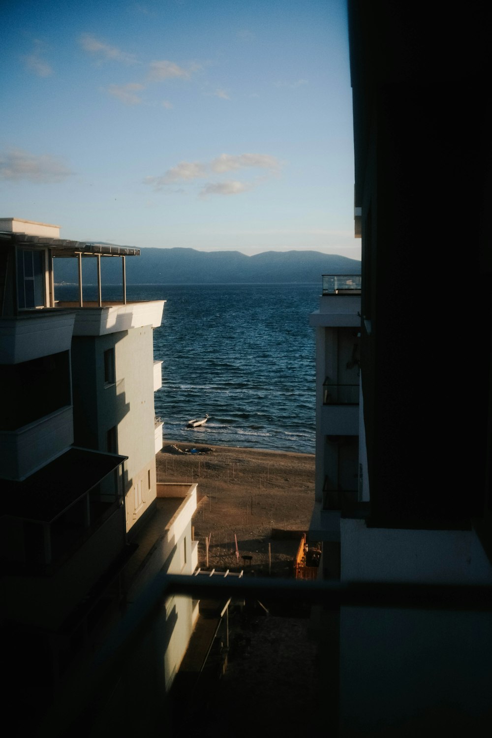 a view of a body of water from a window