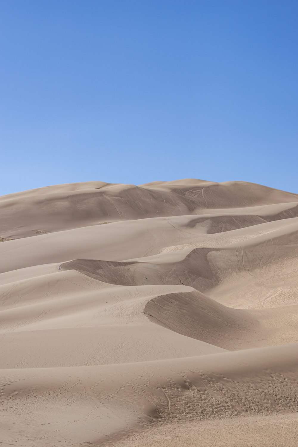 a large group of sand dunes with a blue sky in the background