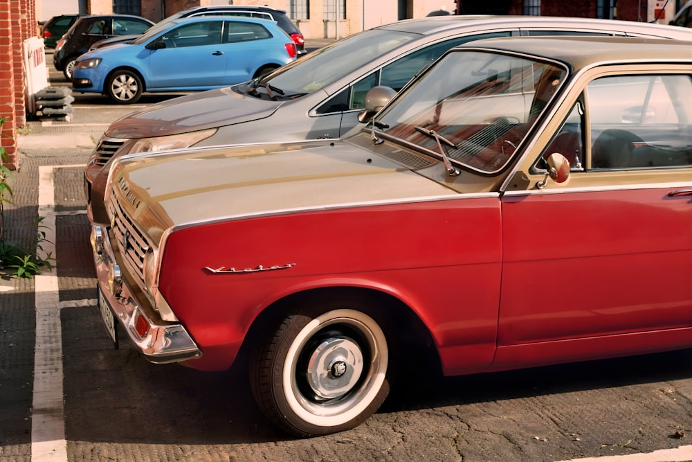 a red car parked on the side of the road