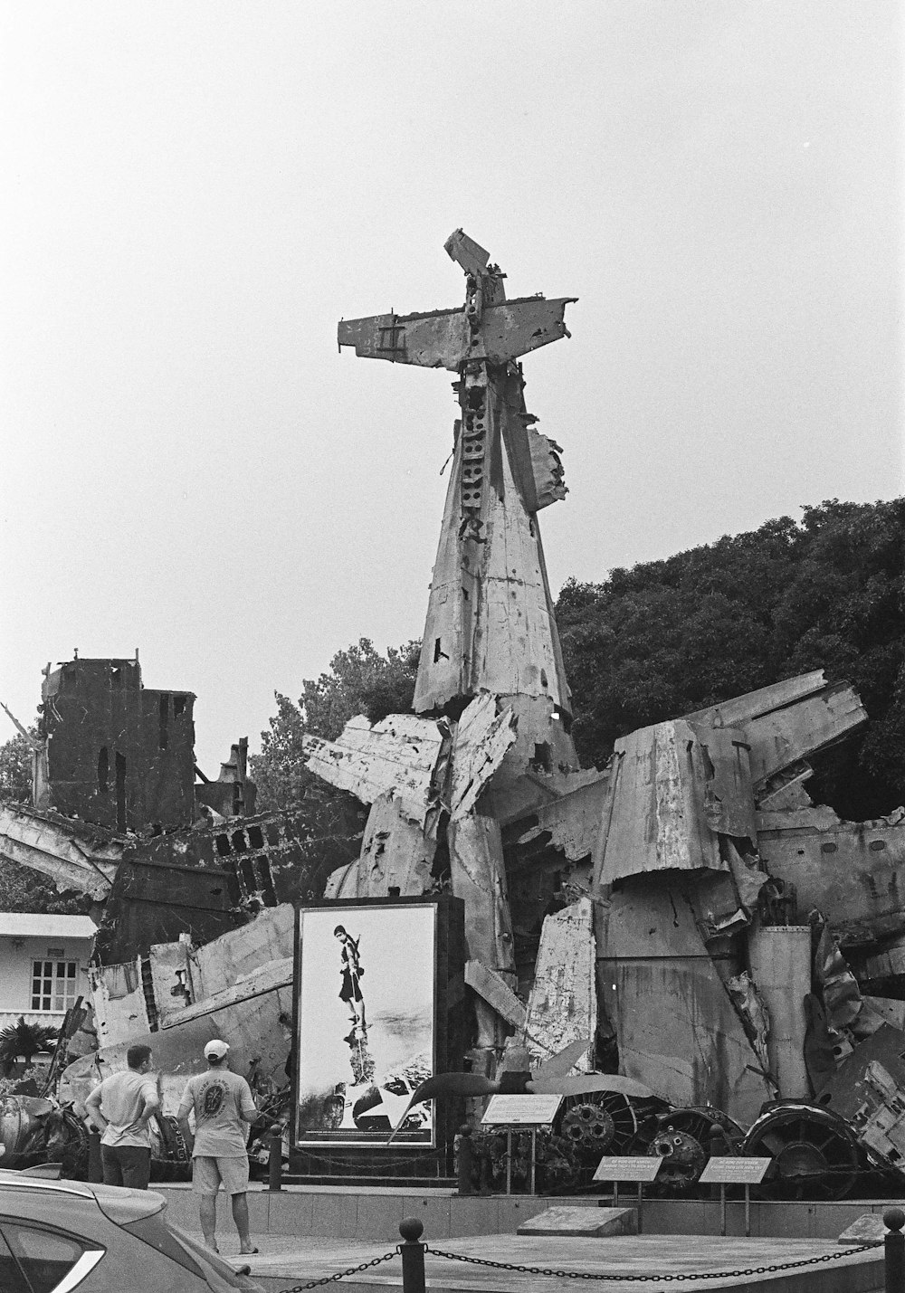 a black and white photo of a destroyed building
