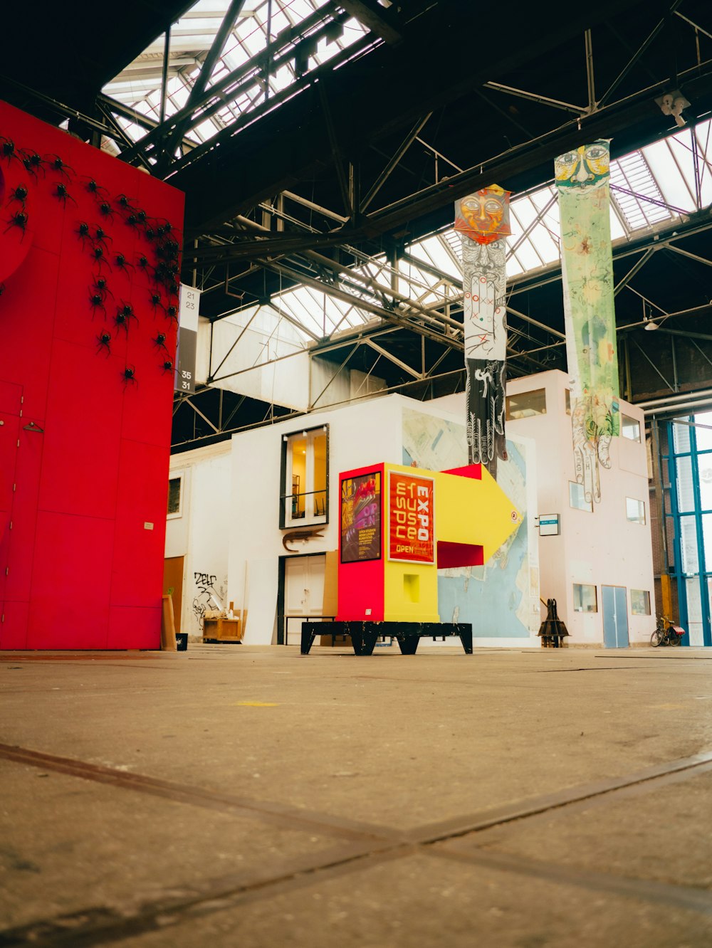 a basketball court with a basketball hoop in the middle of it