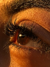 a close up of a person's eye with long lashes