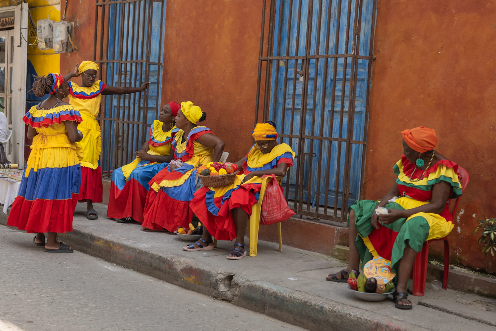 Neighbours gathered on a Cartagena street