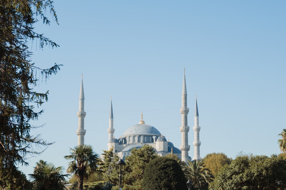 a view of a blue mosque from a distance