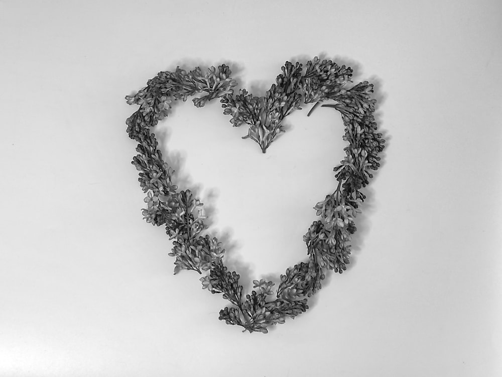 a heart made out of leaves on a white background
