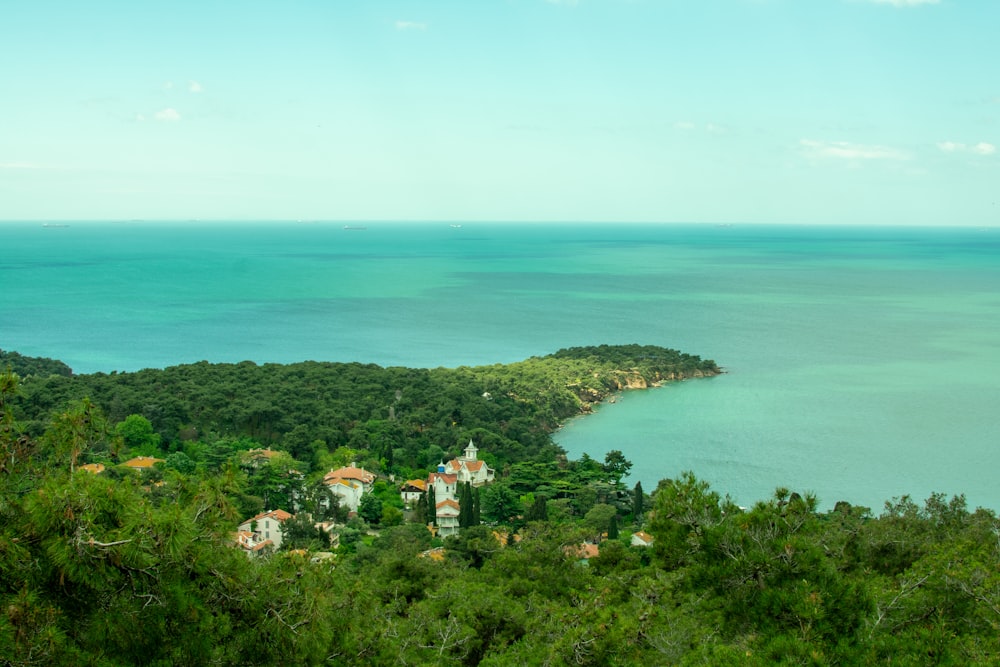 a scenic view of a lake surrounded by trees