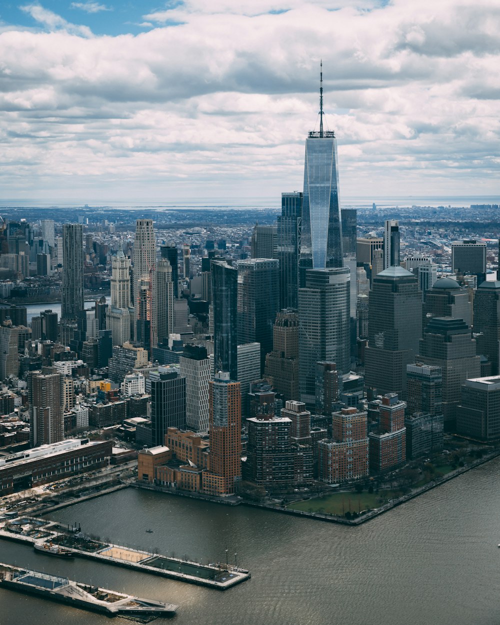 an aerial view of a large city with tall buildings