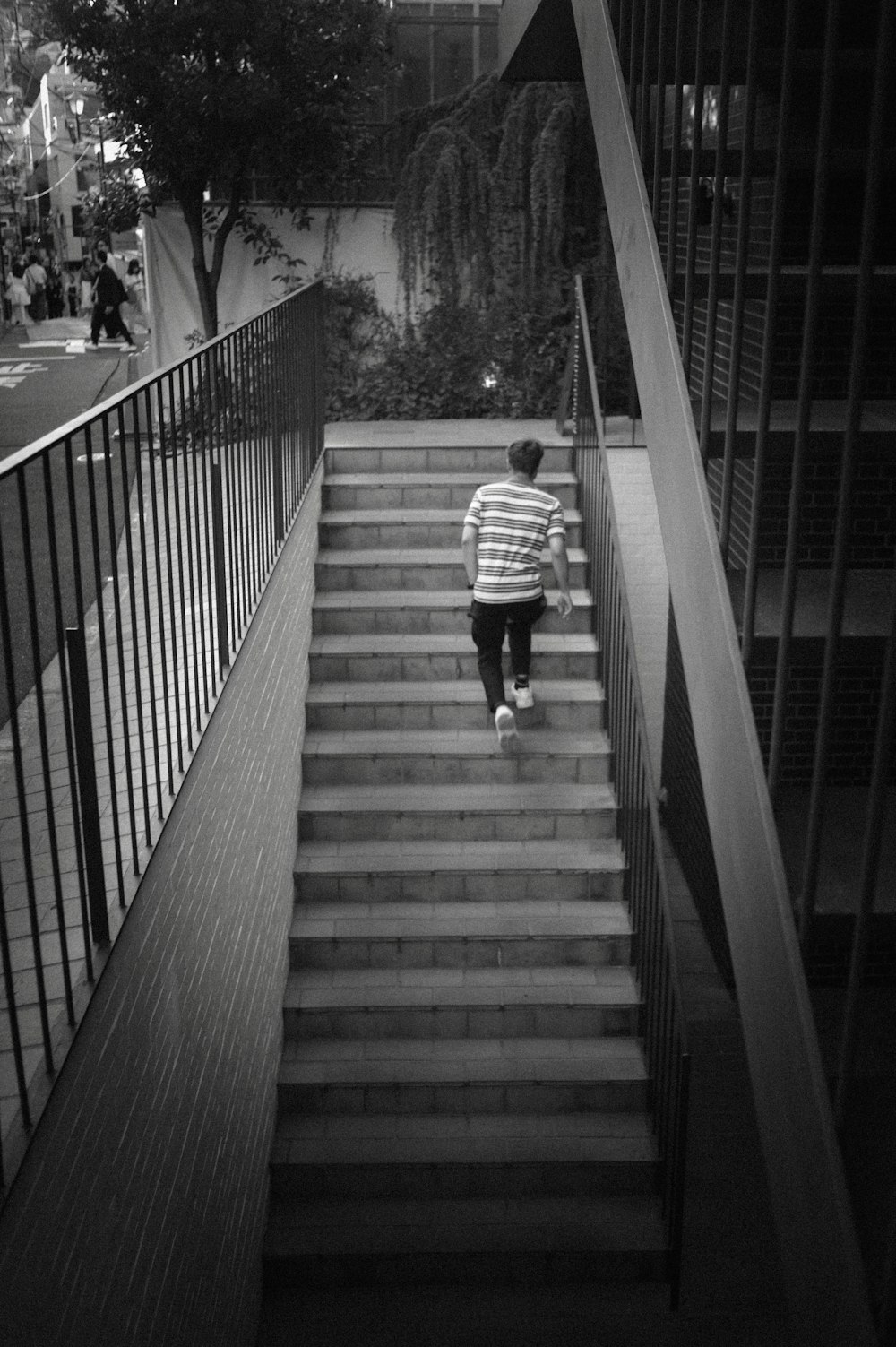 a person walking down a set of stairs