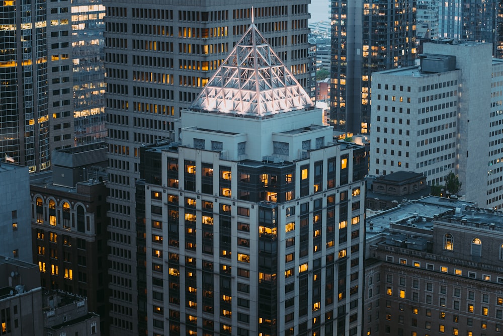 a view of a city at night from the top of a building