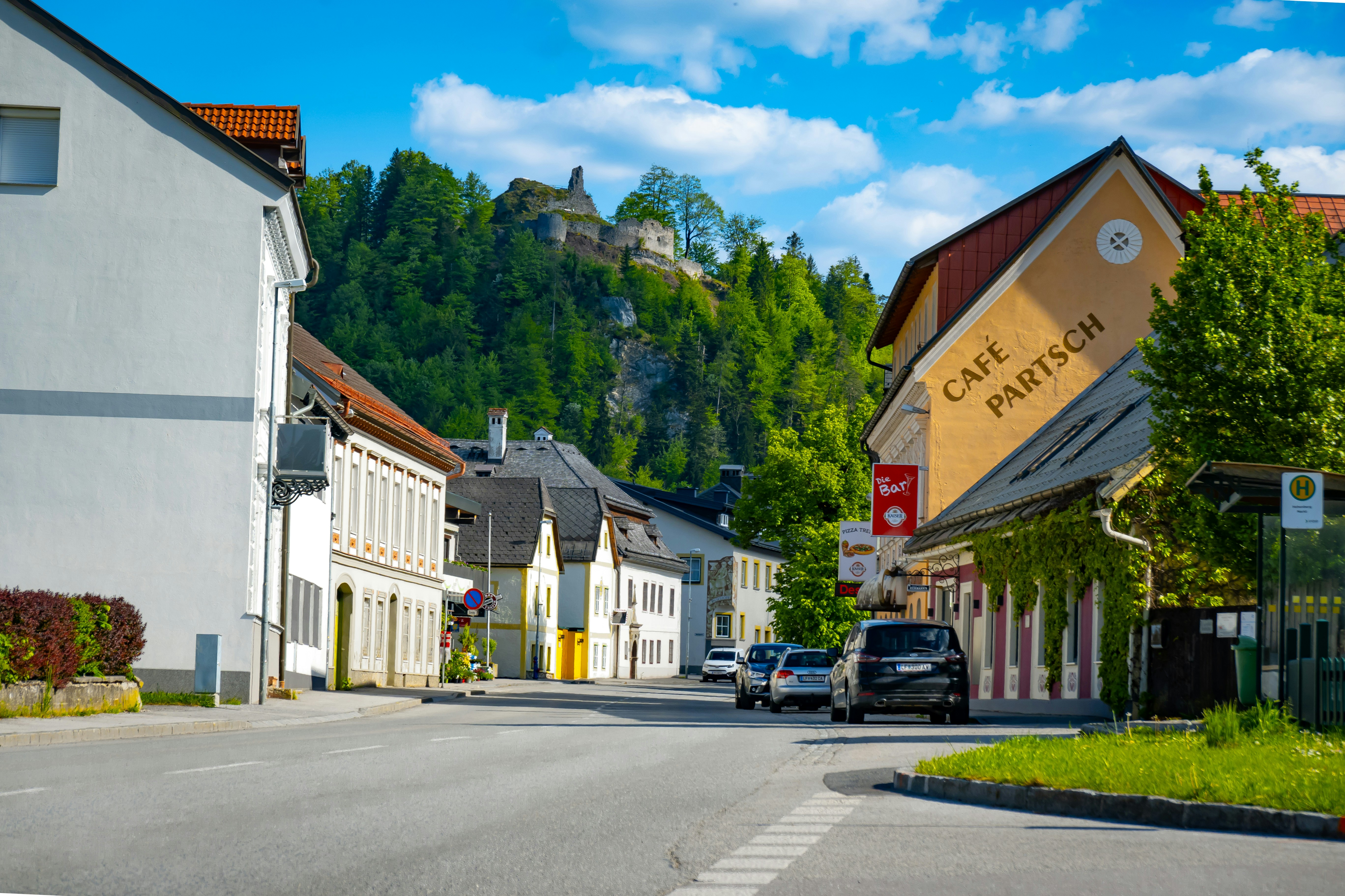 a car is parked on the side of the road