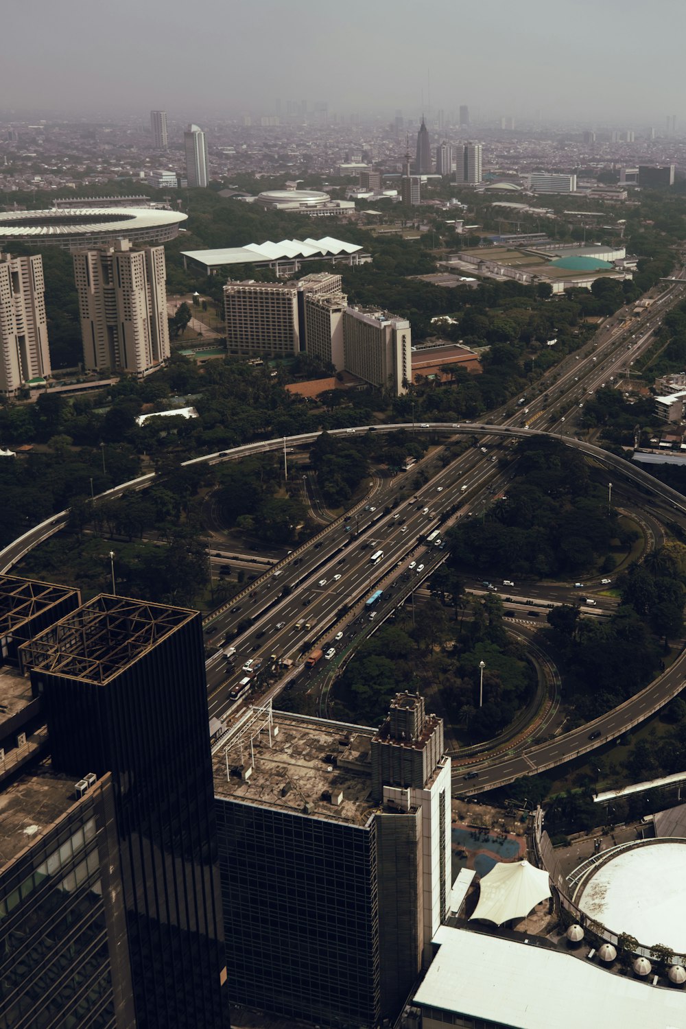 an aerial view of a city with lots of traffic