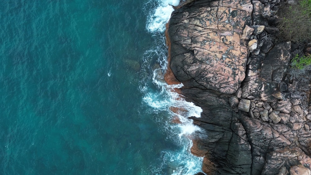 a bird's eye view of a rocky coastline