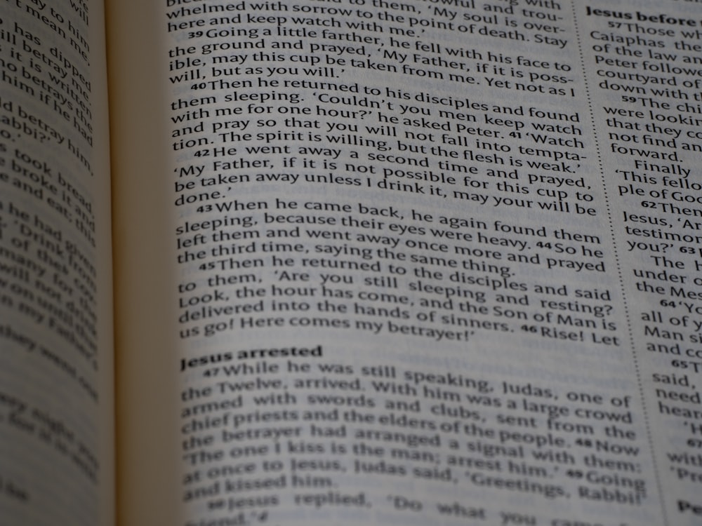 a close up of an open book with text