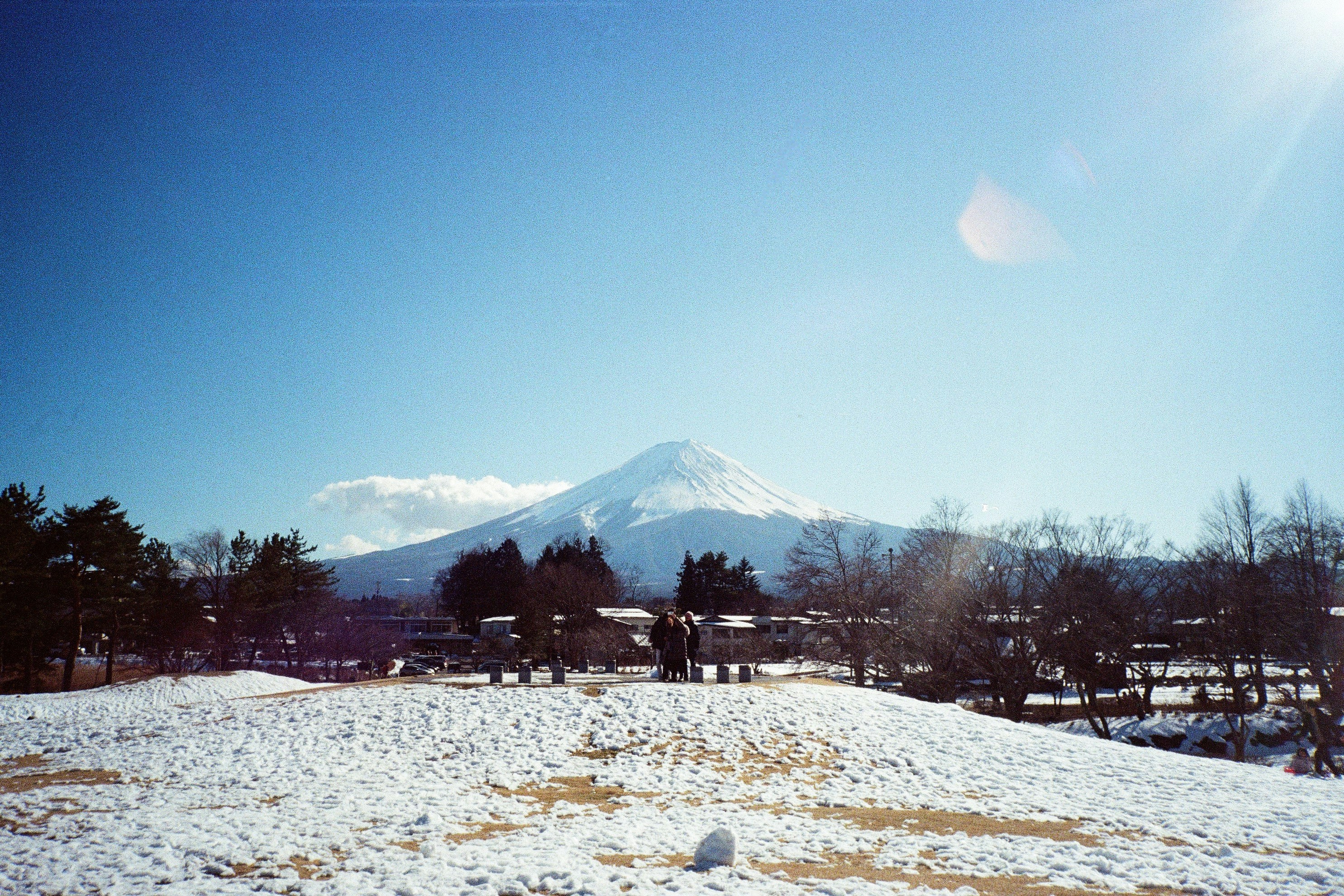 Fujiten Snow Resort with Mt Fuji in background, showing snow play area