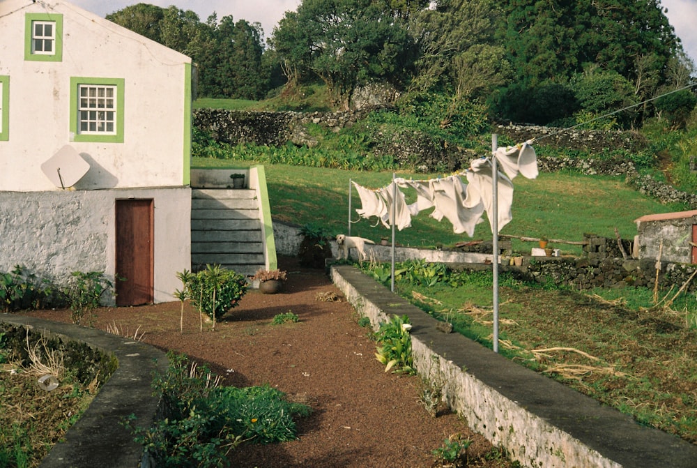 a house with clothes hanging out to dry