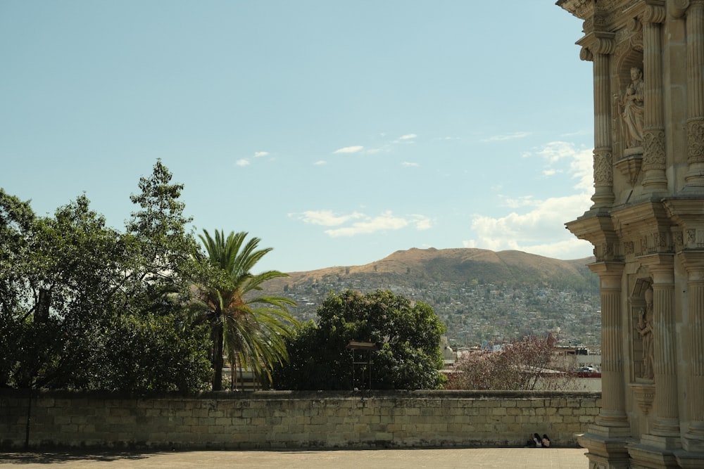 a view of a mountain range from a building