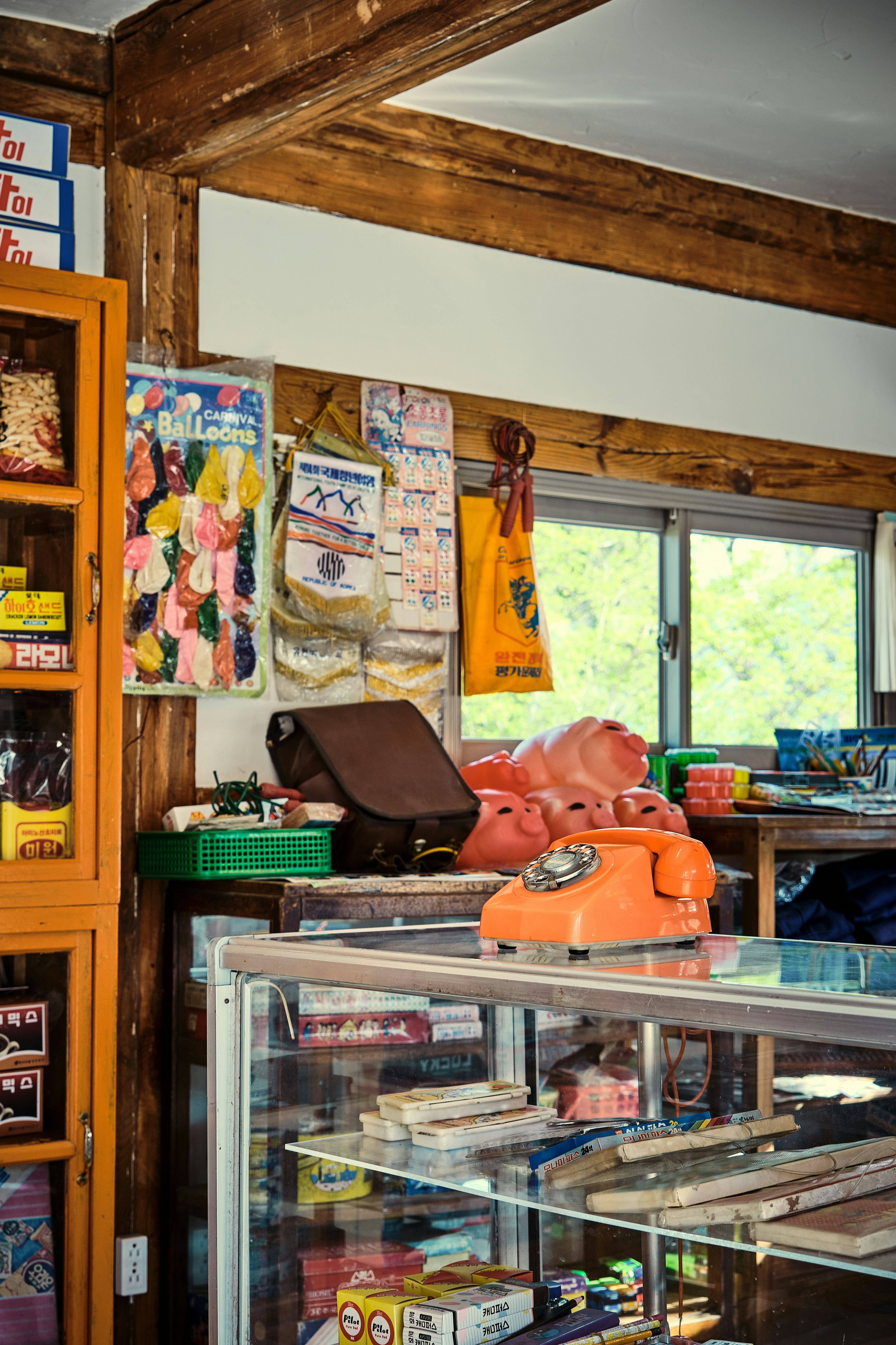 a store with a display case filled with items