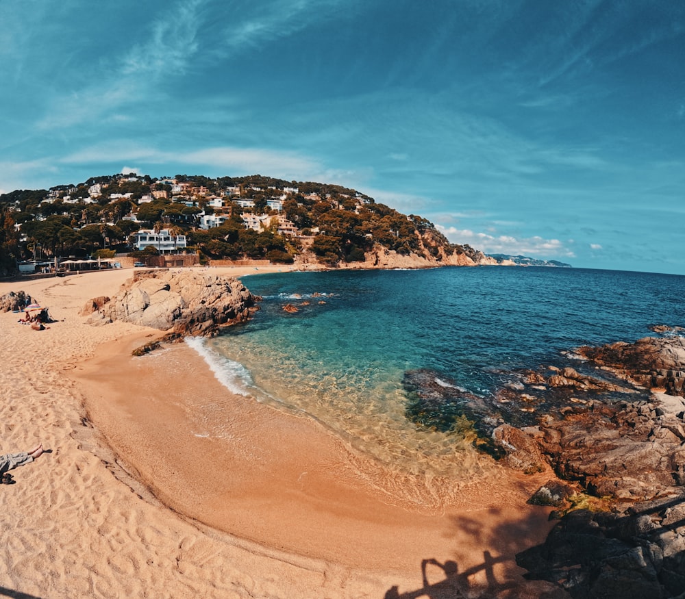 una playa de arena junto al océano bajo un cielo azul