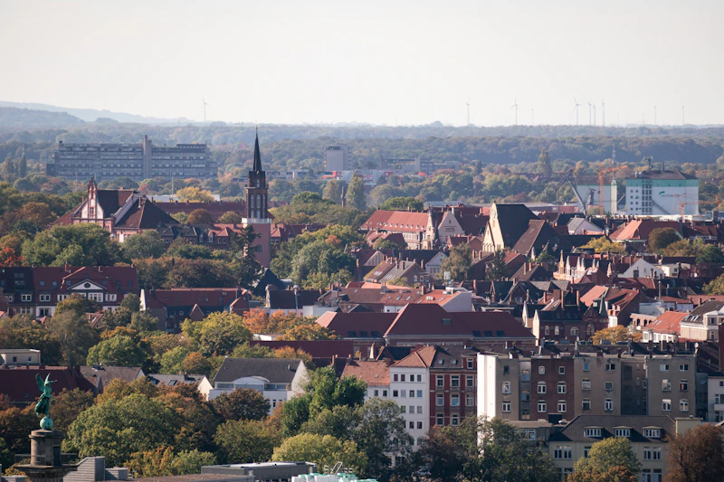 Hannover city skyline with tall buildings and a clock tower