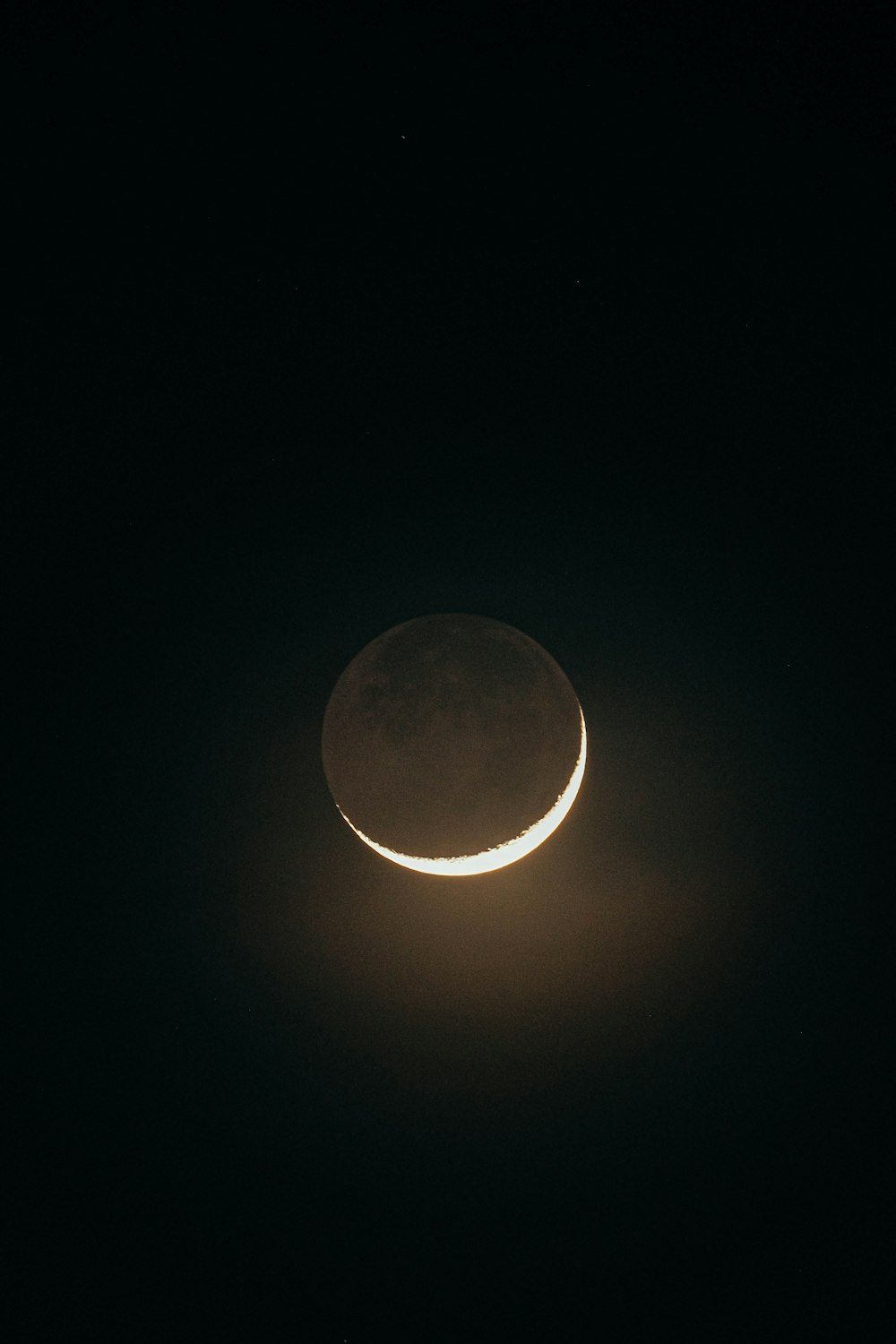 a half moon is seen in the dark sky