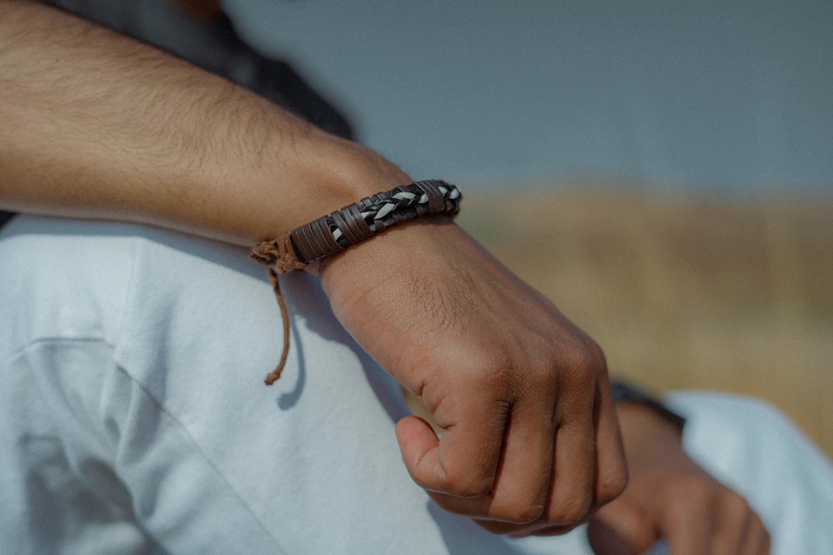 Close-up of a person wearing a bracelet on their wrist