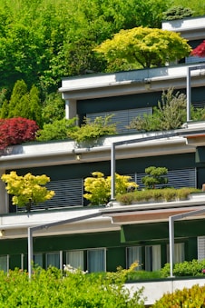 a building with a bunch of plants growing on the side of it