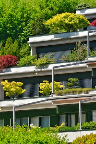 a building with a bunch of plants growing on the side of it