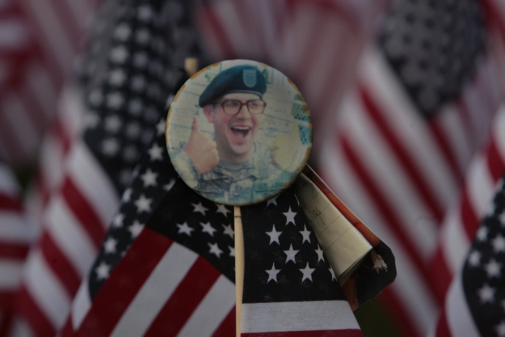 a close up of a magnifying glass with a picture of a soldier on