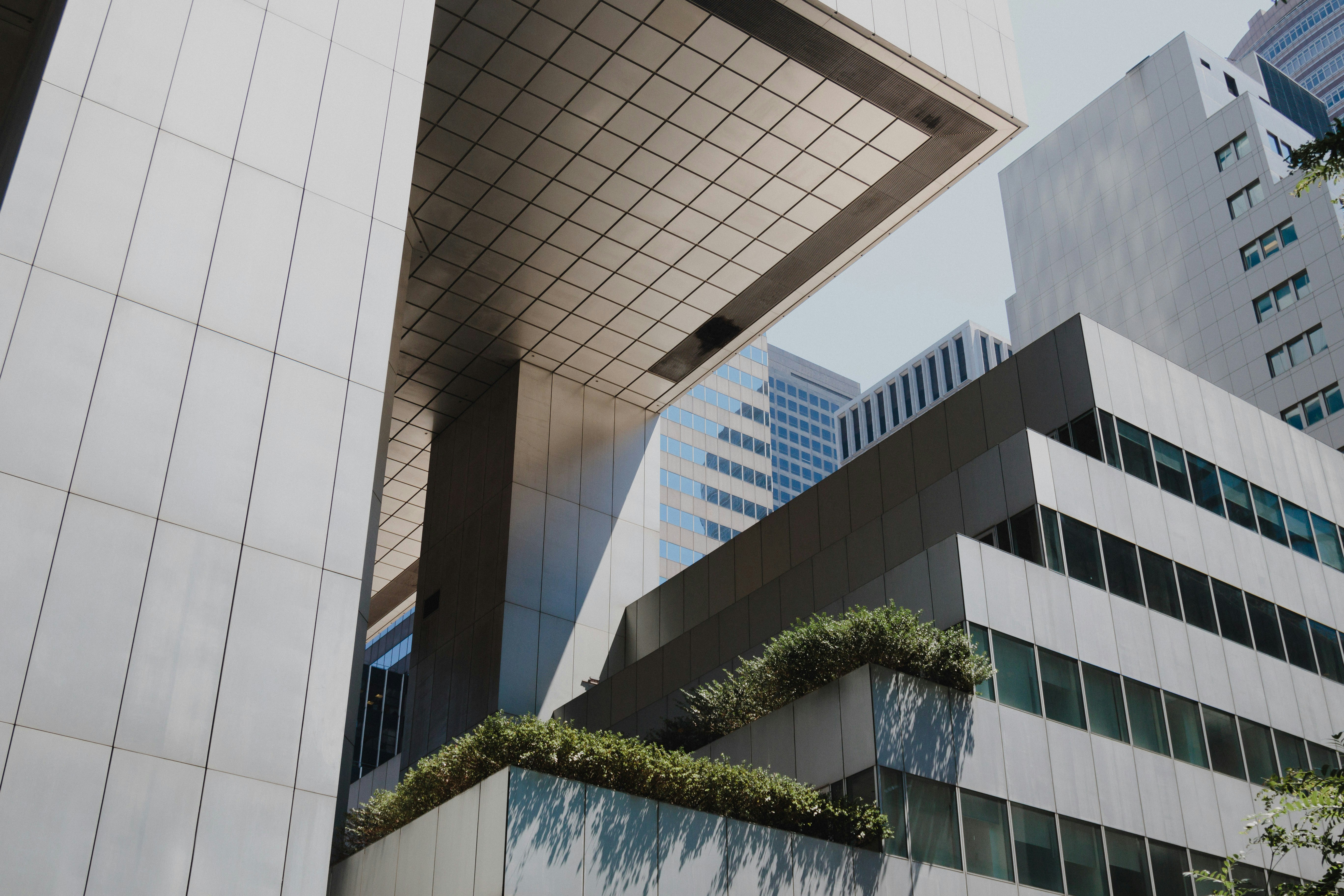 a building with a plant growing on the side of it