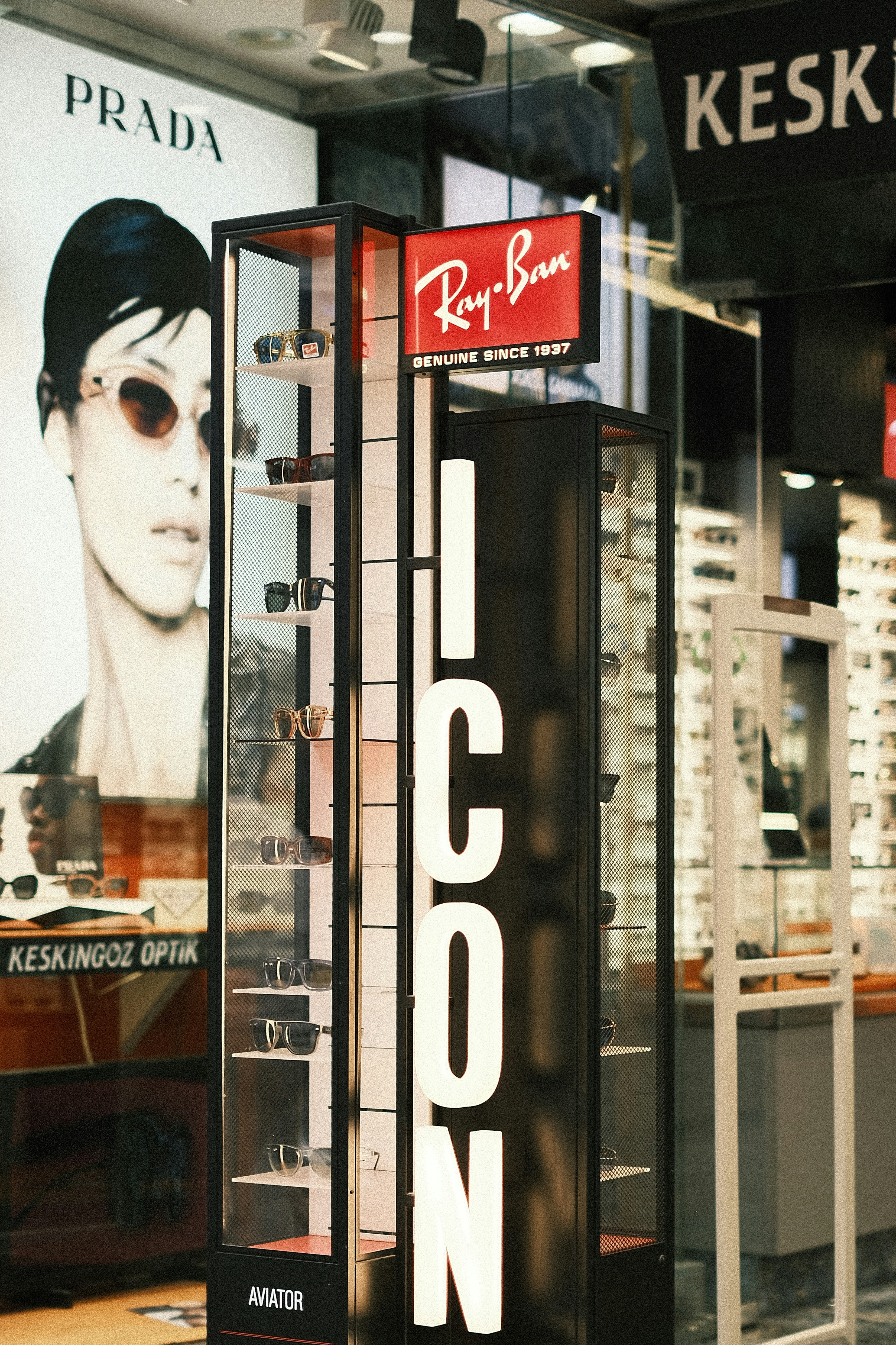 a display case with a picture of a woman's face on it