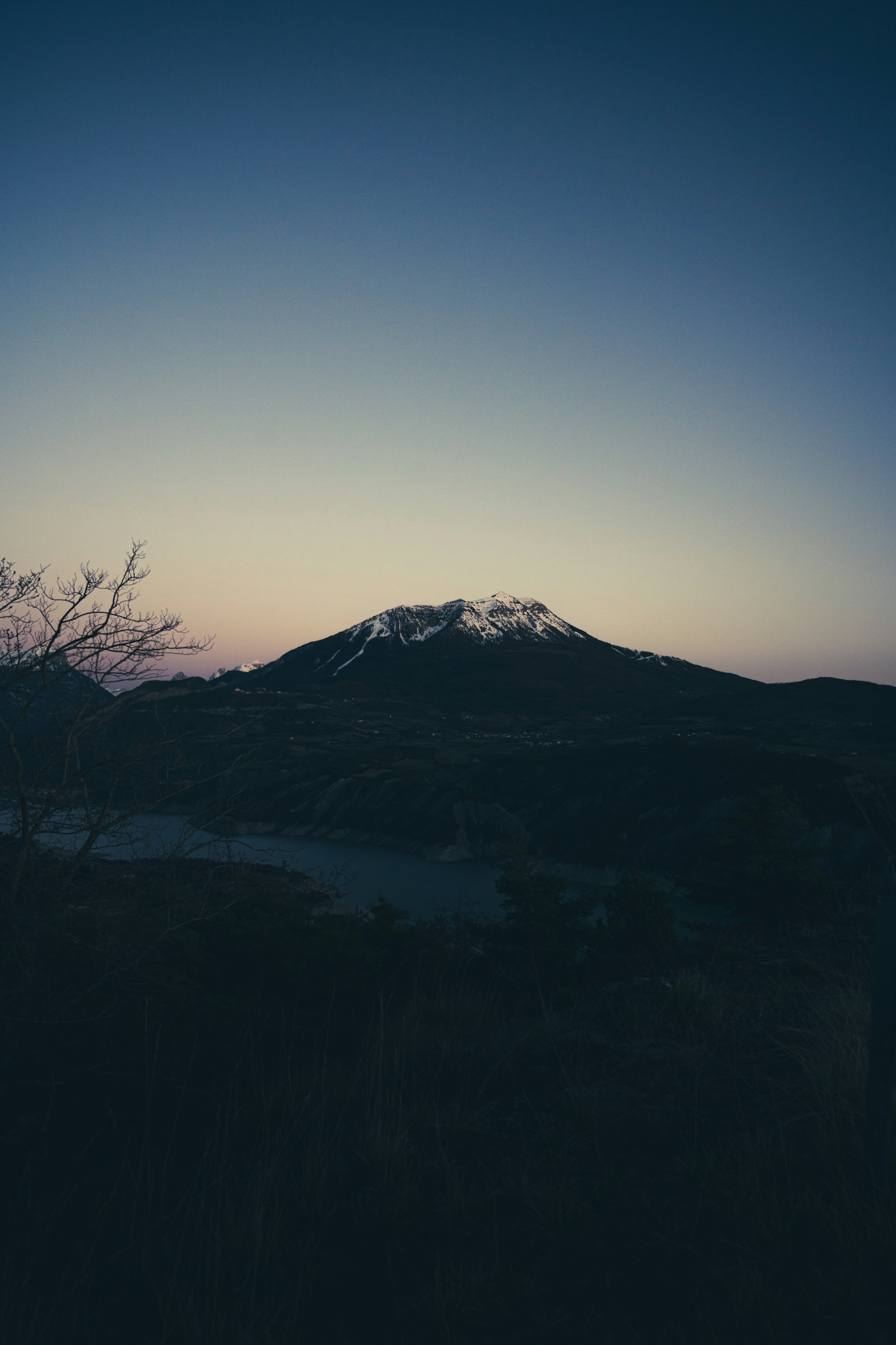 a person standing in a field with a mountain in the background