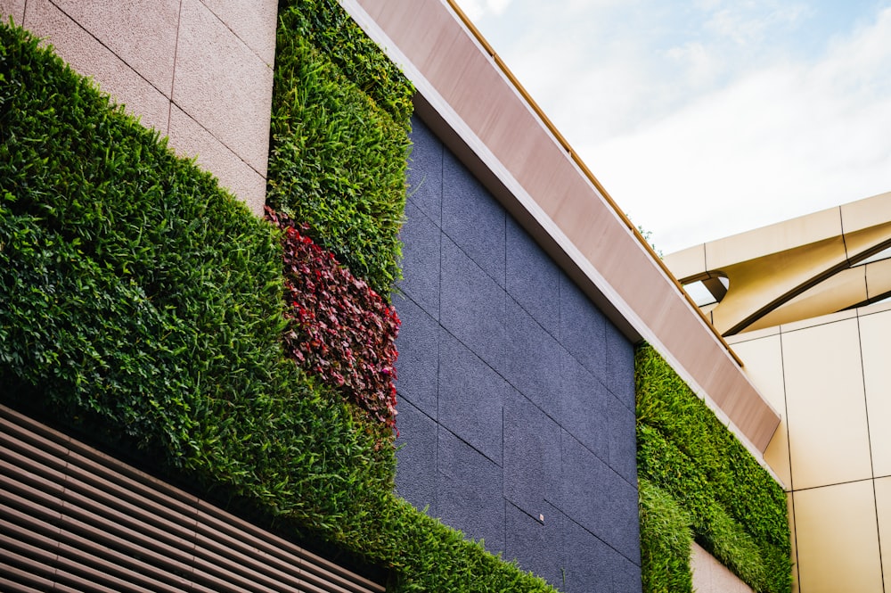 a building with a wall covered in green plants