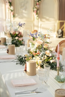 a table with a bunch of flowers on it