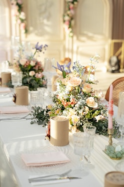 a table with a bunch of flowers on it