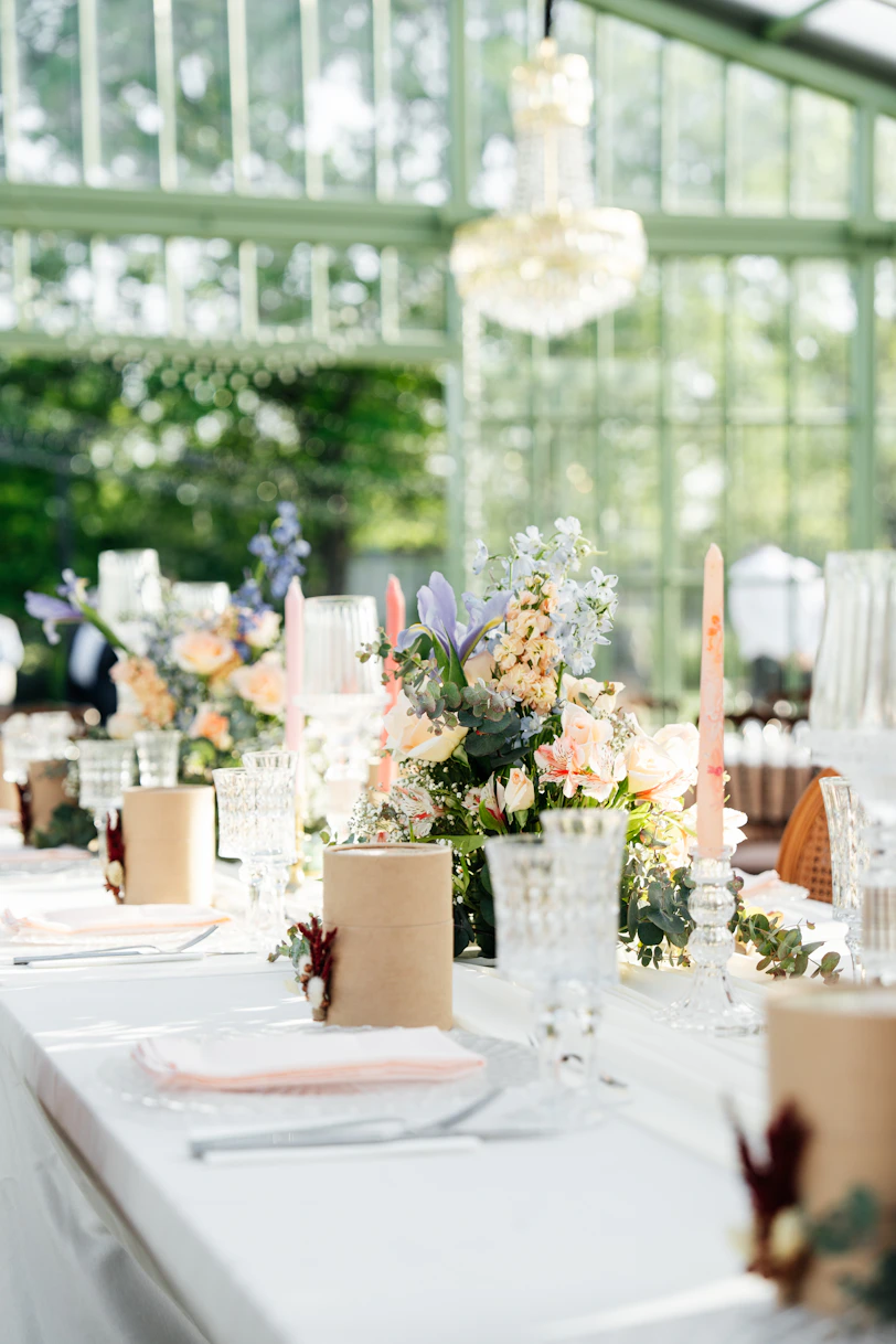 a table set up for a wedding reception