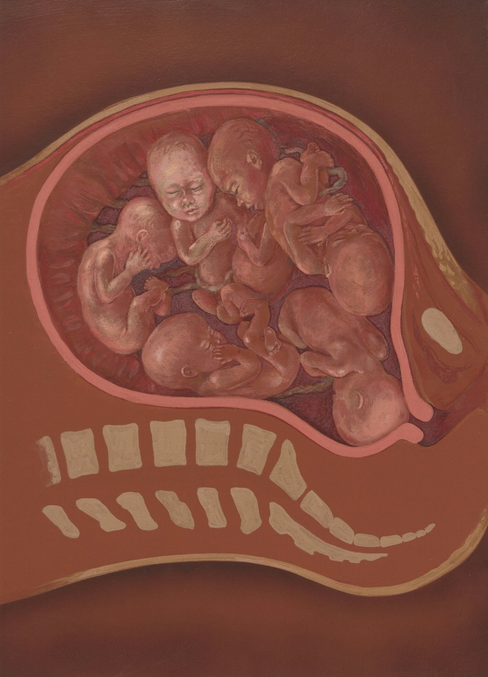 a painting of a human stomach with babies in it