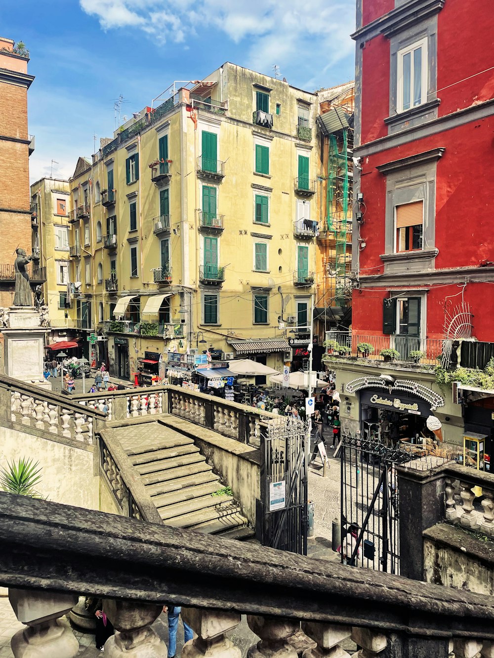 a view of a city street from a bridge