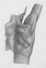 a black and white drawing of a hand