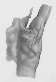 a black and white drawing of a hand