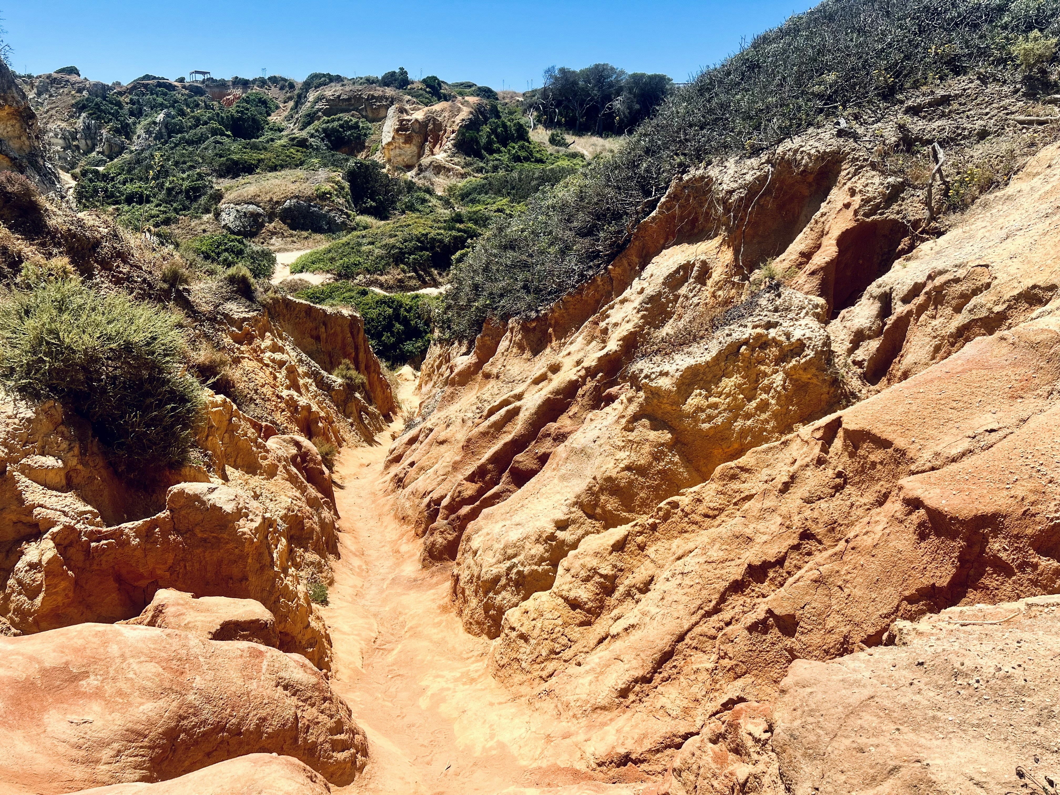 a dirt path in the middle of a rocky area, 