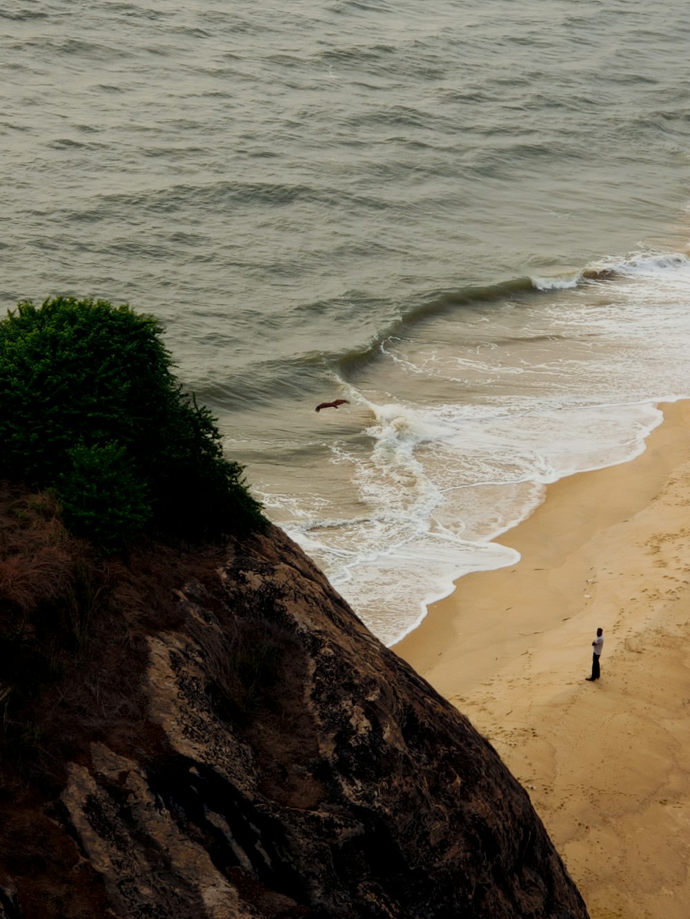 a person standing on a beach next to the ocean