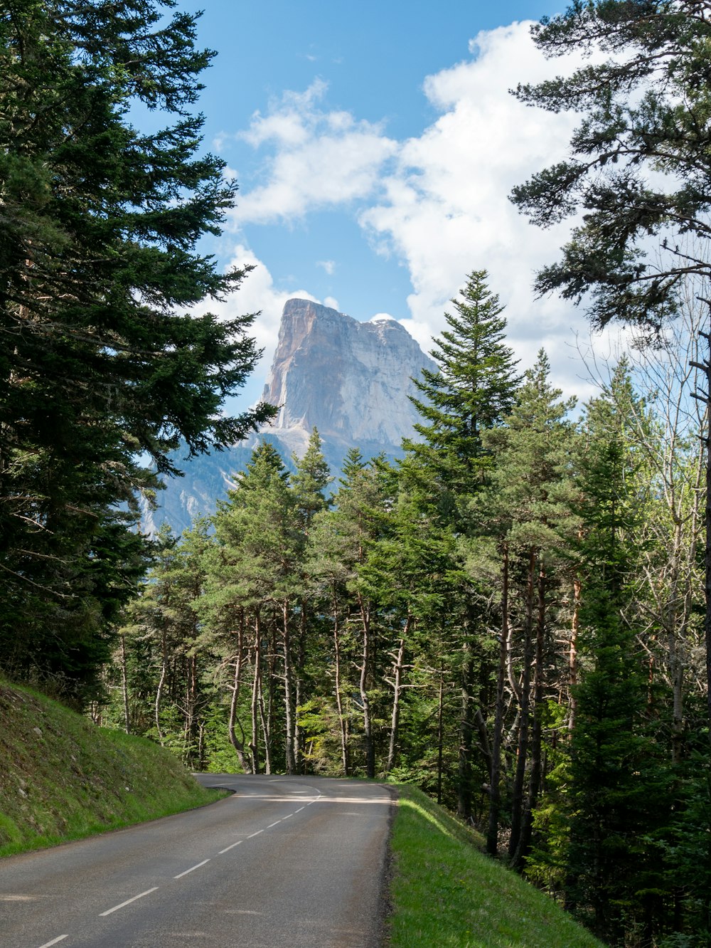 a road with a mountain in the background