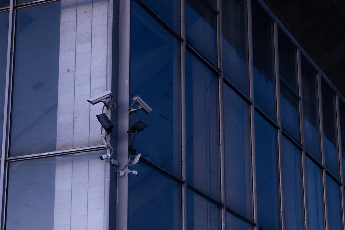 CCTV security camera mounted on a building