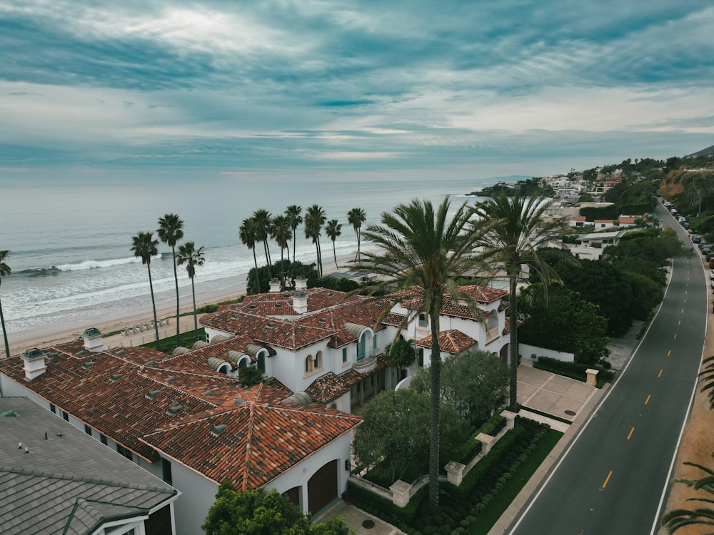 an aerial view of a beach front home